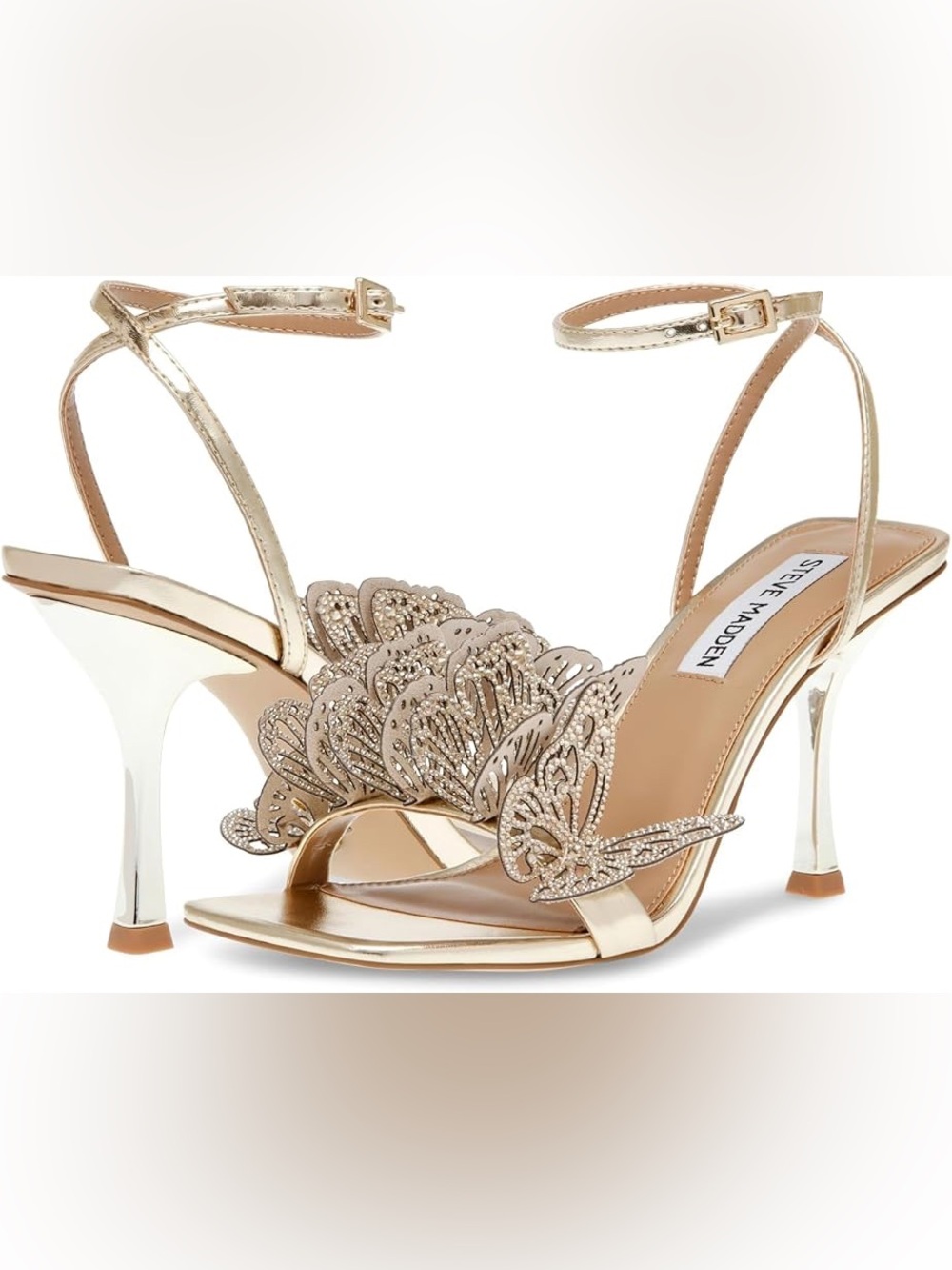 Steve Madden Gold Butterfly Embellished Ankle-Strap Heels